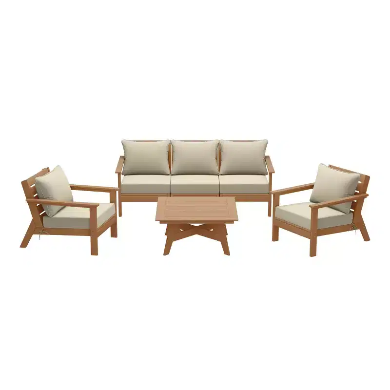 WestinTrends Avalon Outdoor 6-Piece Modular Sectional Patio Furniture Sofa Set, Teak/Beige
