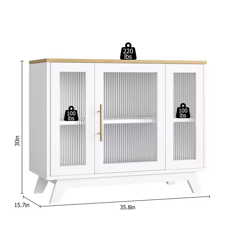 36 Buffet Cabinet, Sideboard Buffet Storage Cabinet with Adjustable Shelves and Fluted Glass Door, Modern Coffee Bar, Table for Kitchen, Dining Room