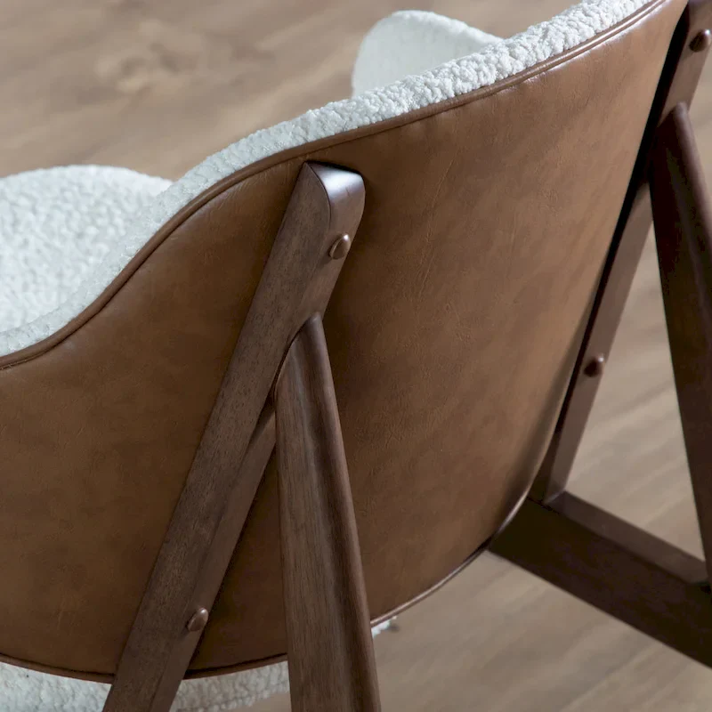 Mid-Century Modern Boucle Wingback Walnut Accent Chair