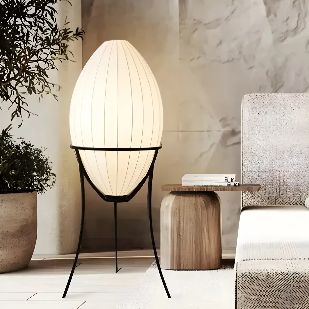 Fabric Egg Metal Tripod Ambient Floor Lamp