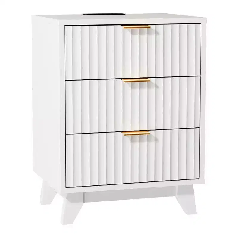 Karl Home 17.72 Inch 3 Drawer Grid Pattern Nightstand with US Standard Power Outlets