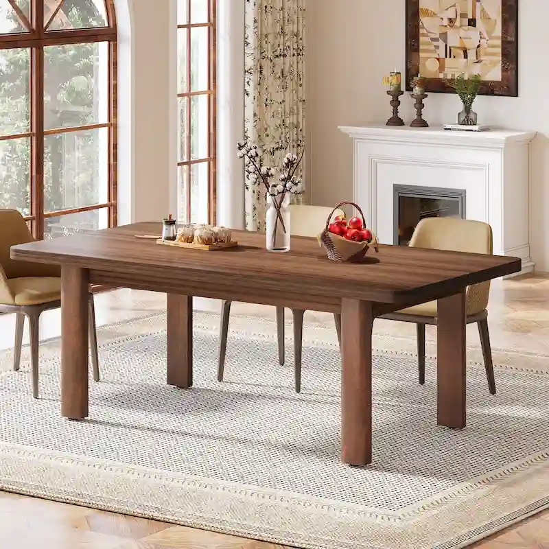 63-inch Farmhouse Rectangular Dining Table with Solid Wood Legs – Walnut, Seats 4–6