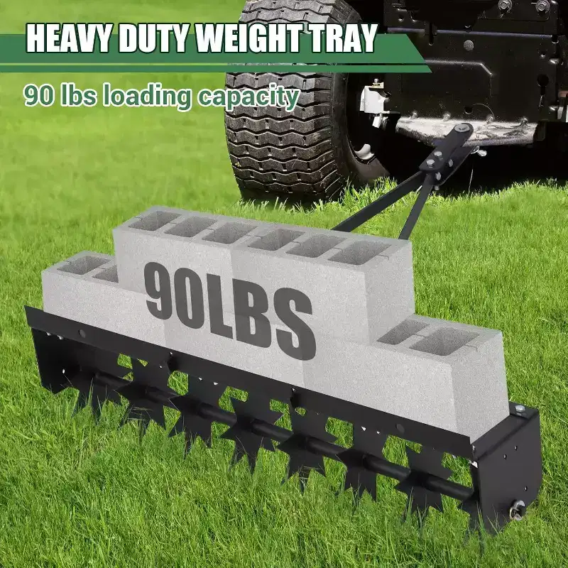 32 Tow Behind Spike Aerator, Tow Behind Lawn Plug Aerator with Soil Penetrator Spikes for Lawn, Yard and Garden