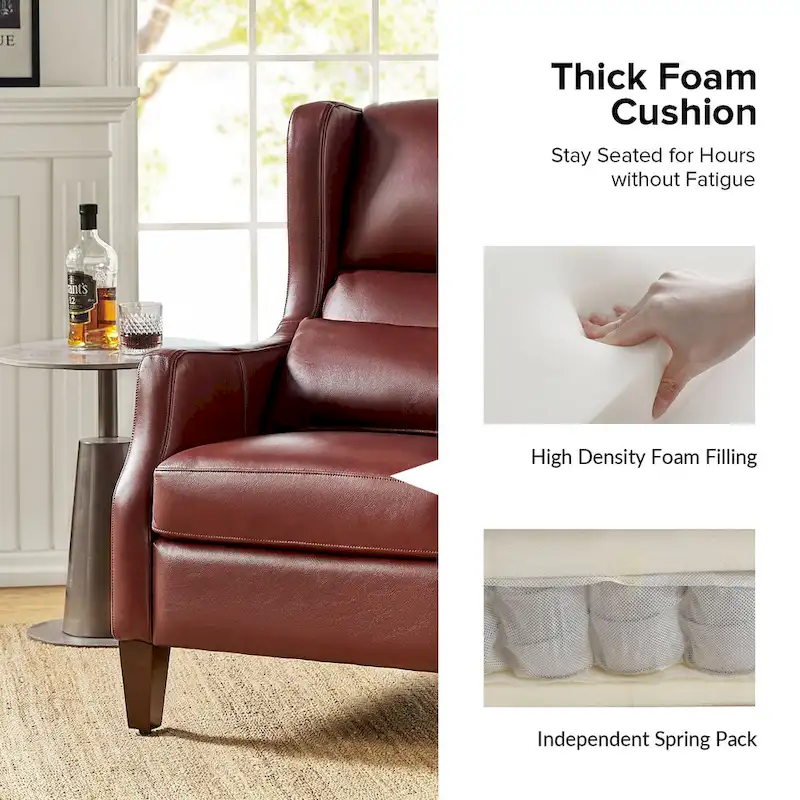 Genuine Leather Wingback Armchair with Pillow