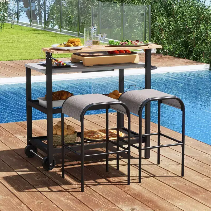 Costway Rolling Bar Cart w/ Flip-up Table Hooks Paper Towel Holder Trash Bag Holder