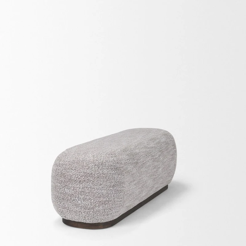 Siren Gray Fabric w/ Dark Brown Wood Oblong Bench
