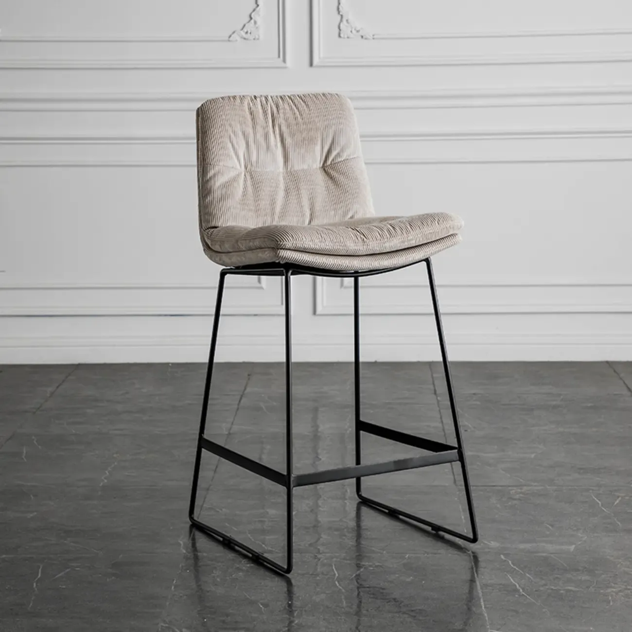 Modern Upholstered Low Back Metal Sled Bar Stools