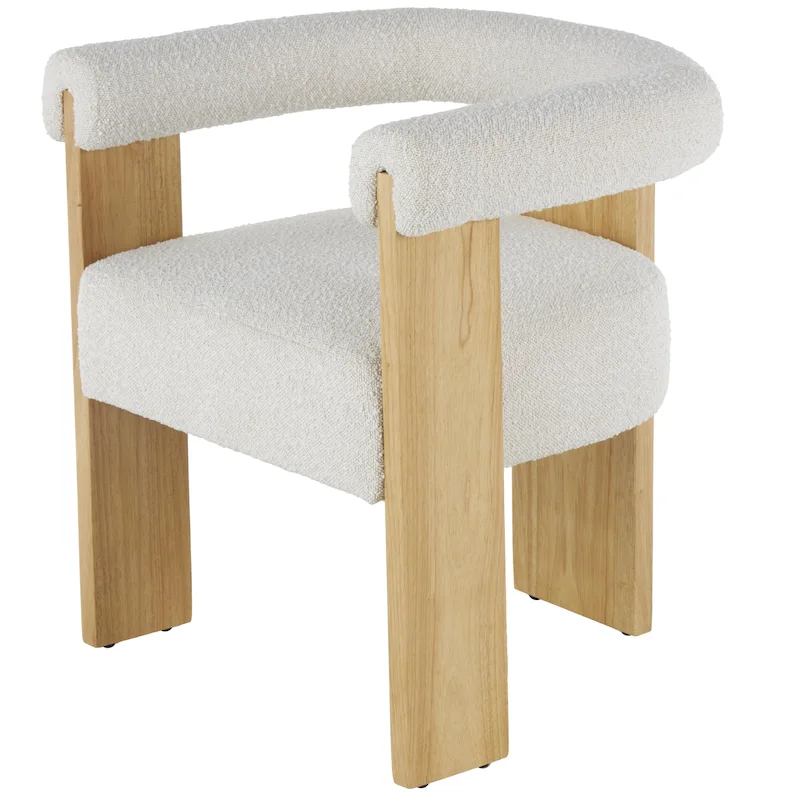 Curved Back Mid-Century Modern Boucle Accent Chair – Cream, Fully Assembled