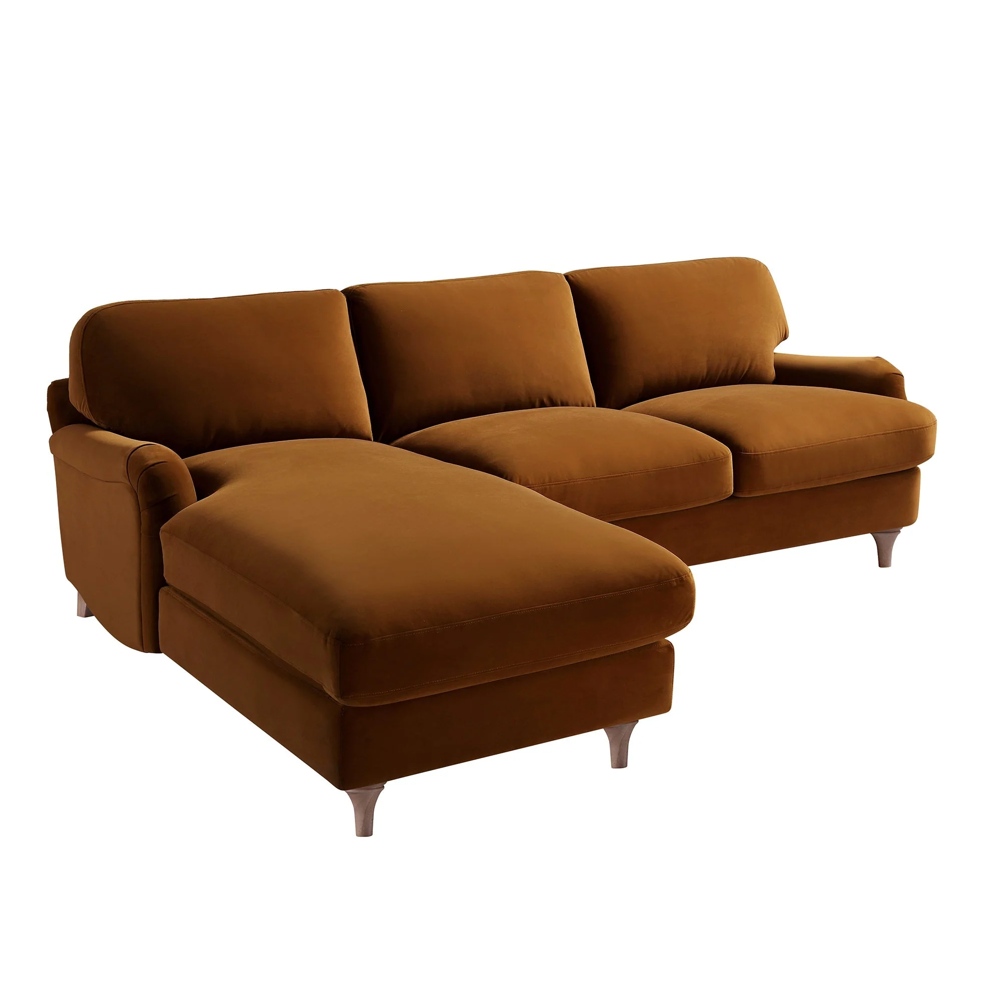 Cinnamon Velvet Sofa, Grande Chaise Sofa Left Hand Facing