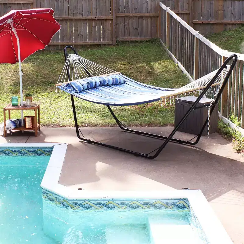 Sunnydaze Double Quilted Fabric Hammock with Universal Steel Stand - 450-Pound Capacity