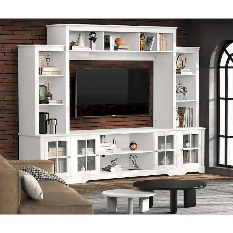 Large Wall Unit Entertainment Center with Storage, Living Room Tall Bookshelf, 65.7  Wide