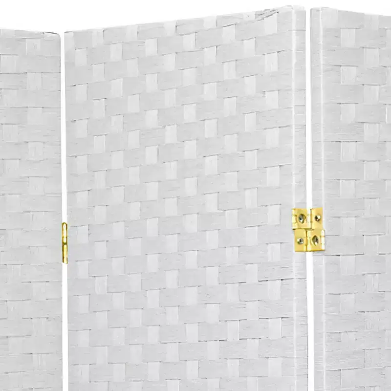 Oriental Furniture 6' Tall 5 Panel Woven Fiber Room Divider White: Hardwood Frame, No Assembly Required