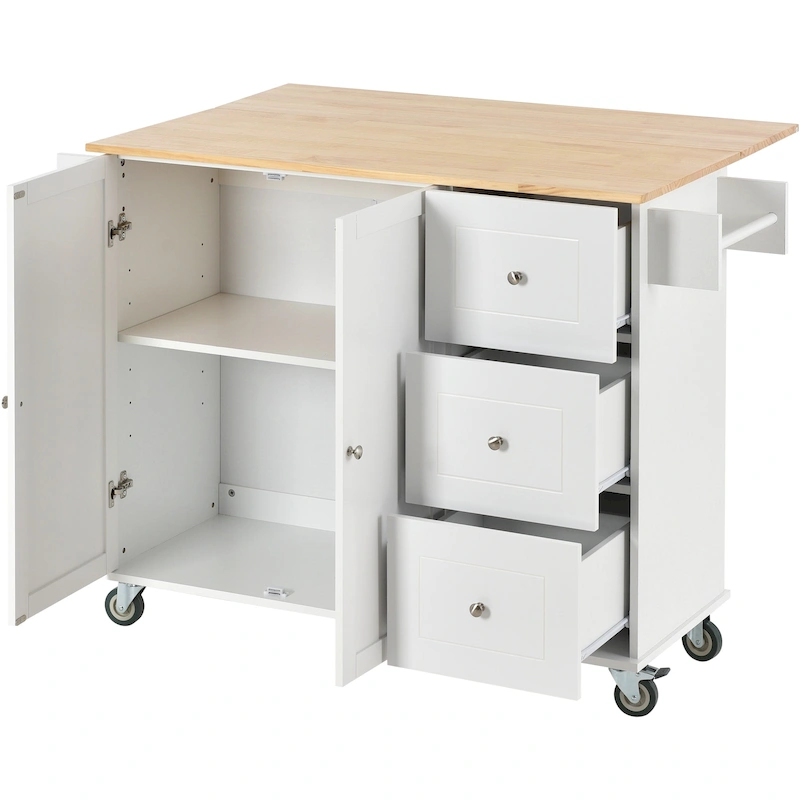 Kitchen Island Cart with Solid Wood Top and Locking Wheels