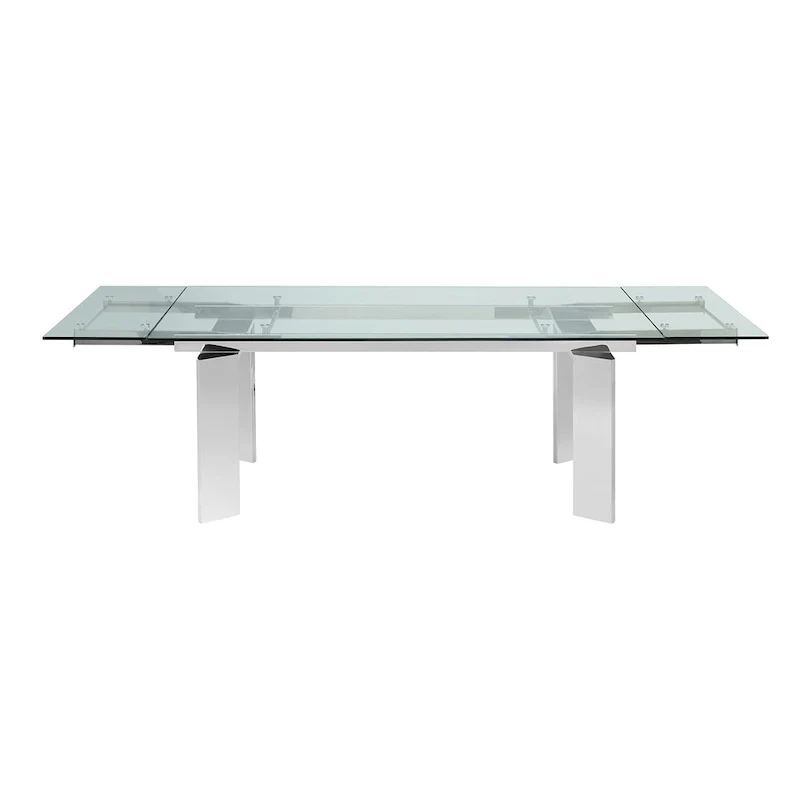 Silver Chrome Extendable Clear Glass Dining Table, Seats 6-8