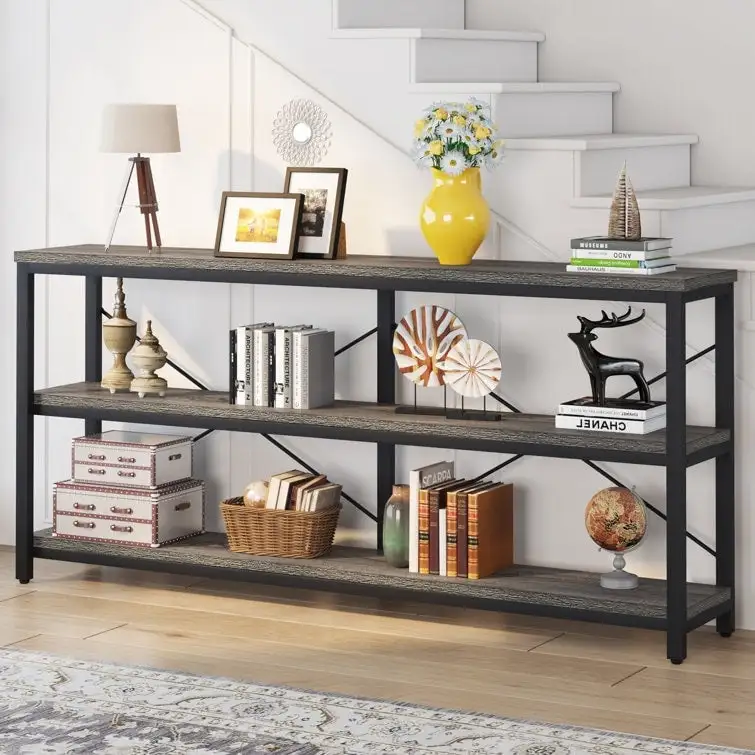70.9 inch Narrow Console Table Sofa Tablewith 3-Tier Shelves