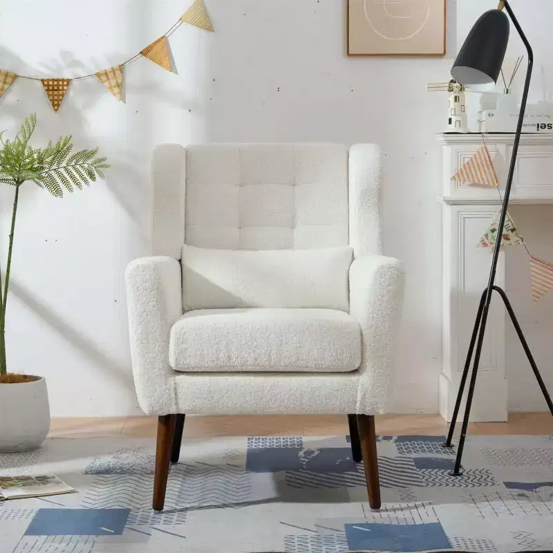 Okak Accent Chairs for Bedroom, Mid Century Modern Accent Chair, Teddy Fabric Chairs Comfy Reading Chair, Lounge Arm Chairs Armchair