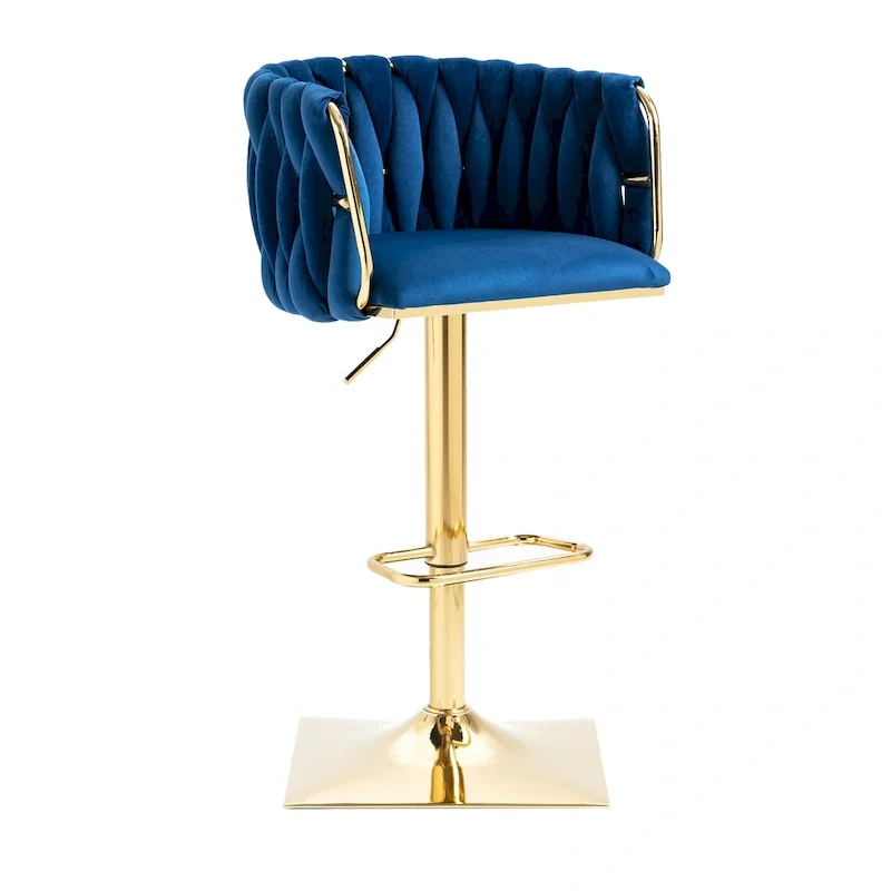 Navy Velvet Swivel Bar Stools with Back & Footrest, Set of 2