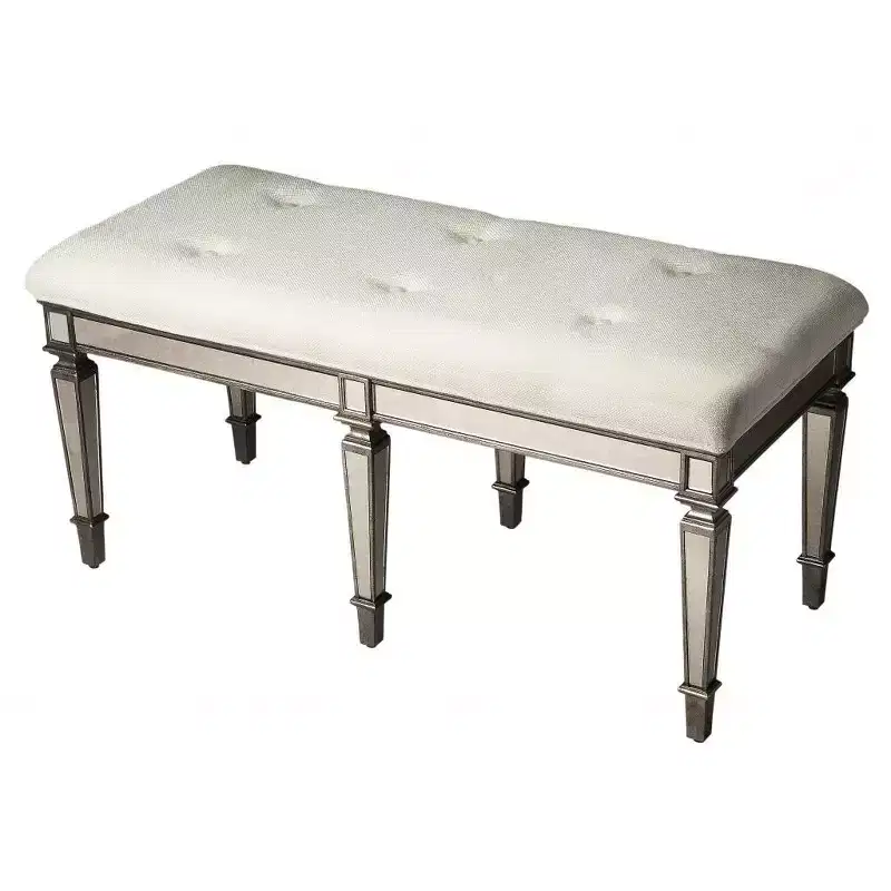 HomeRoots 42 Silver Upholstered 100% Cotton Entryway Bench