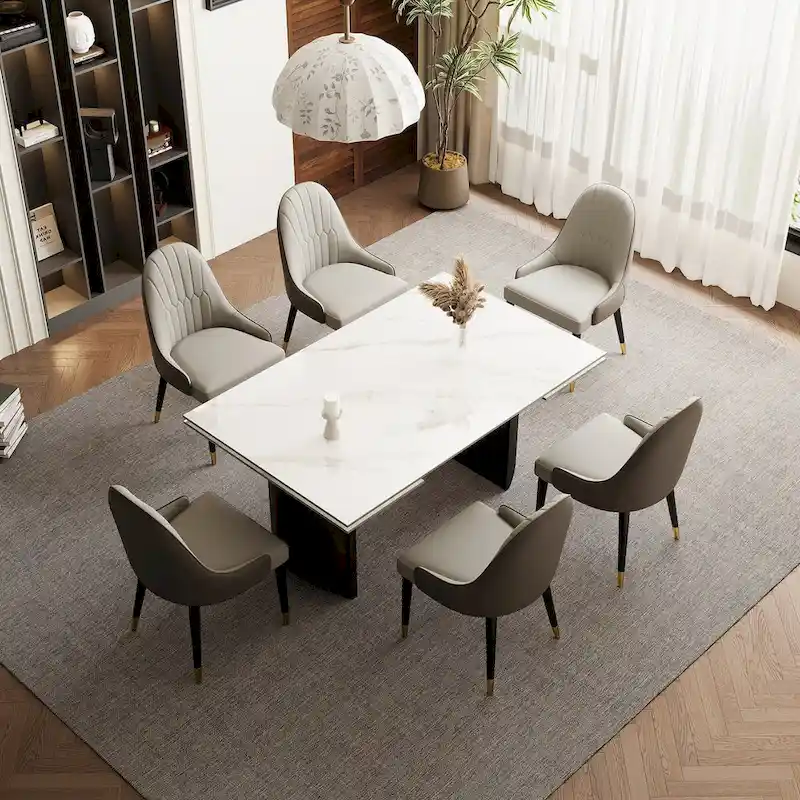 9 - Piece 94.48 Extendable Sintered Stone Dining Table with 8 Chairs Dining Set