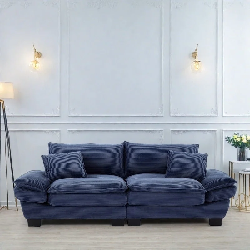 65.5 Upholstered 3-Seater Sofa Couch with Two Pillows and Sturdy Construction