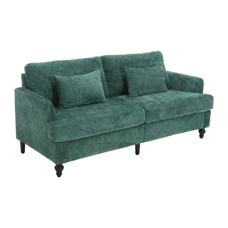 Green 68.9 Chenille 2-Seater Sofa with Detachable Cushions and Wooden Legs