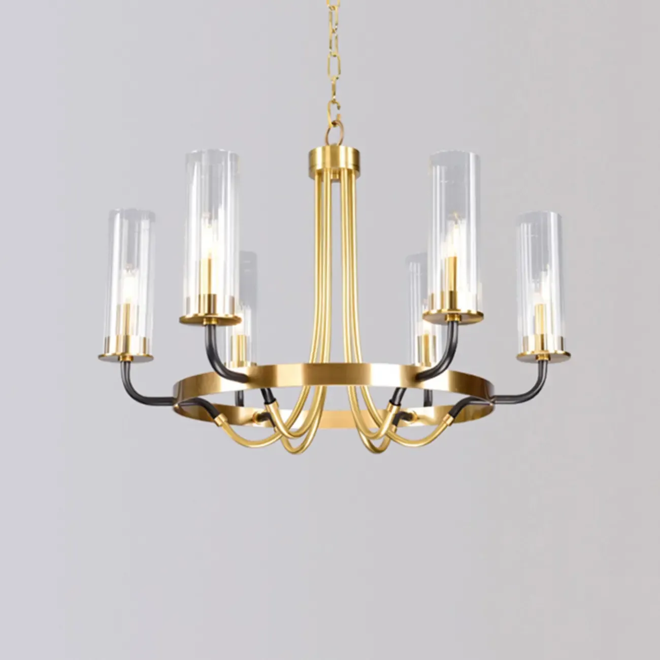 Modern Circle Black Gold Clear Glass Shade Chandelier