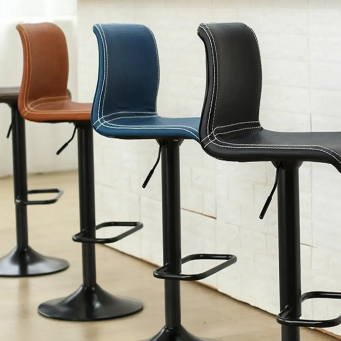 Leather Low Back Adjustable Swivel Sleek Bar Stools