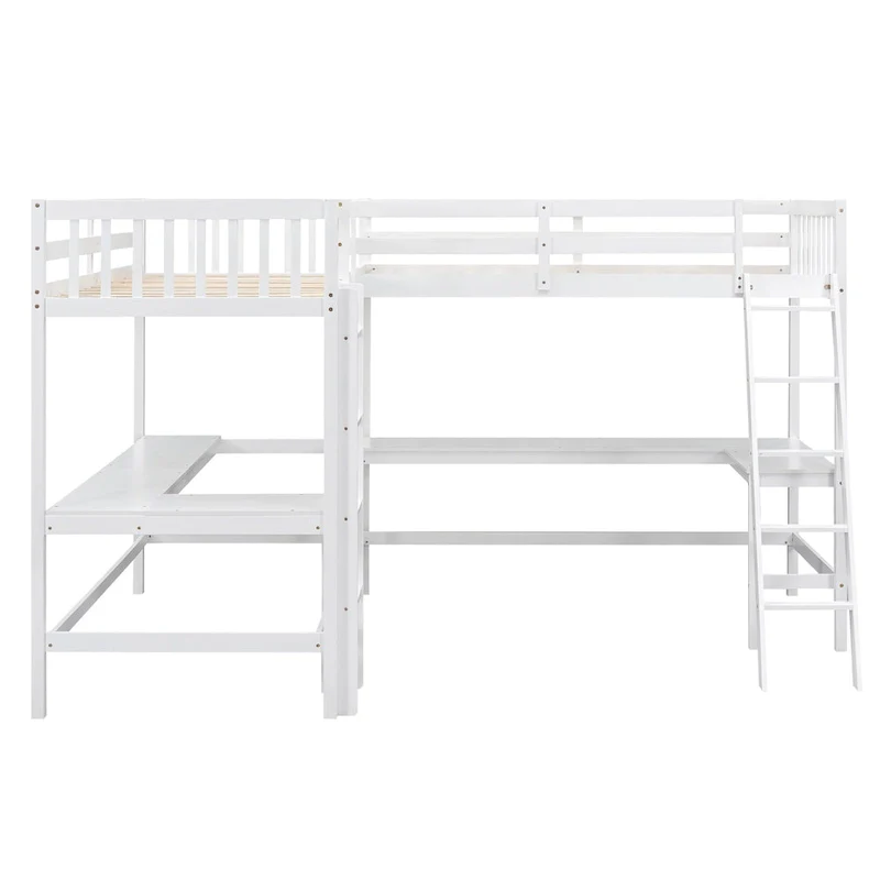 Twin L-Shaped Loft Bed with Desks