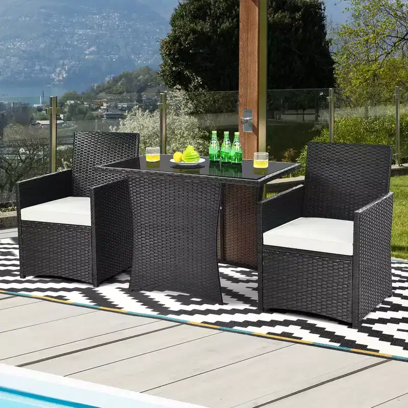 Costway 3PCS Patio Rattan Furniture Set Cushion Sofa Armrest Garden Deck
