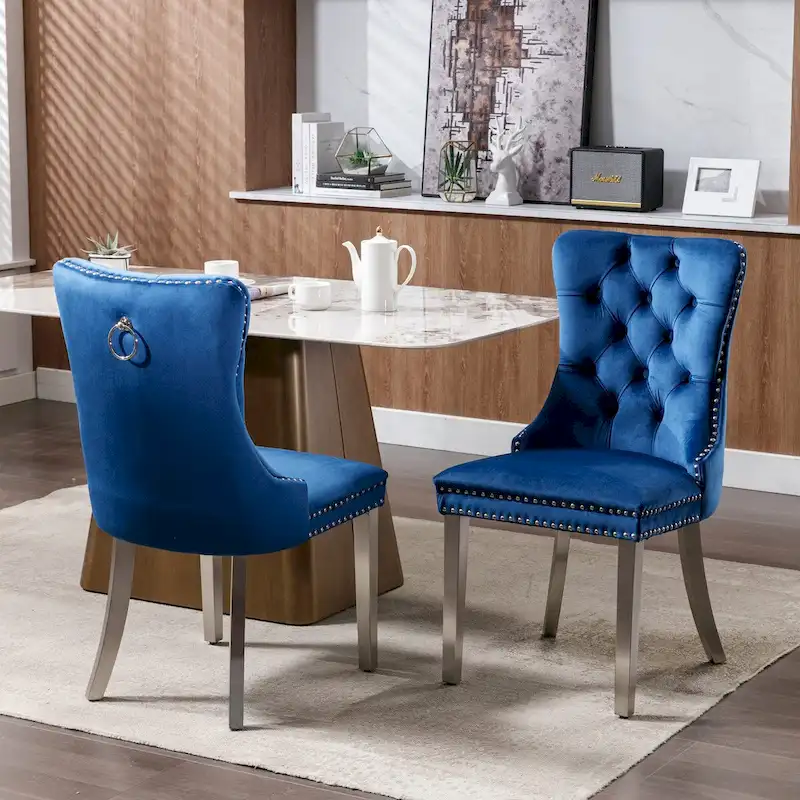 Velvet Dining Chair with Nailhead Trim and Chrome-Plated Stainless Steel Legs