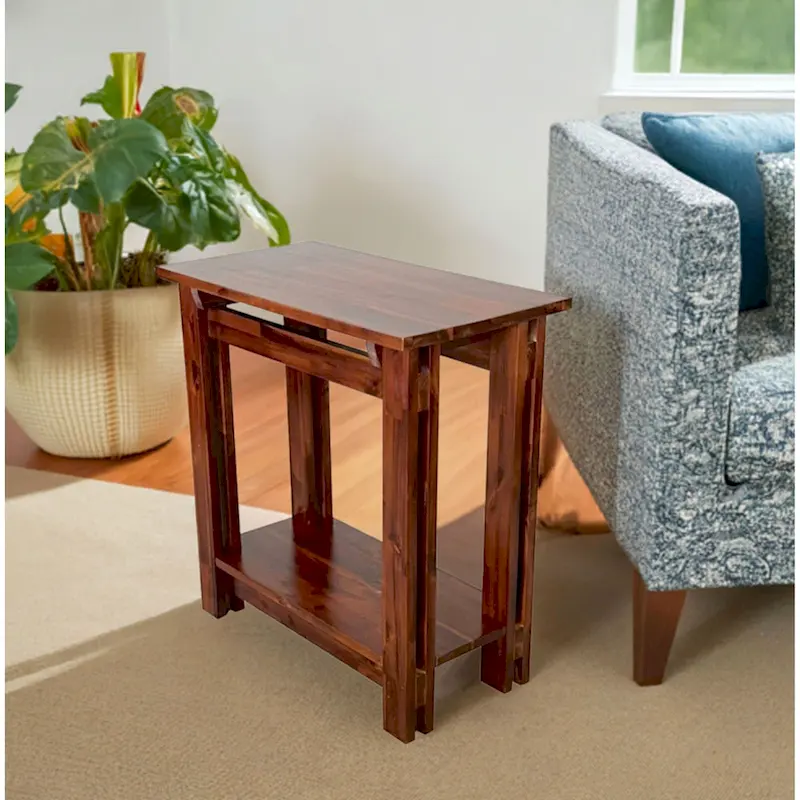 Acacia Wood Architectural Recliner Table with Shelf