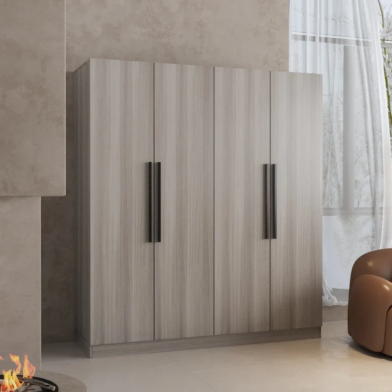 70.9H x 63W 4-Door Wardrobe with Hanging Rod — White, Melamine Finish