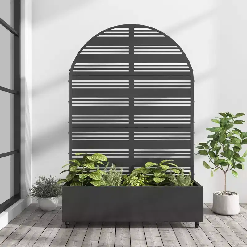 1 Piece 71.37 in.H x 46.8 in.W Black Metal Arch Outdoor Planting Box with Climbing Frame Decorative Art Panel
