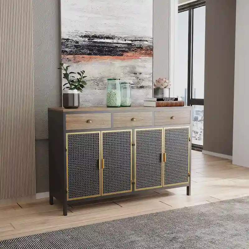 Dark Gray Modern Sideboard with Drawers and Cabinets
