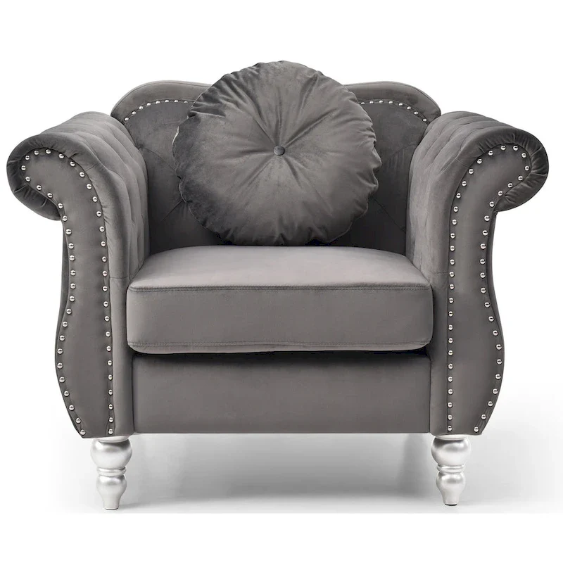 Navy Blue / Burgundy / Green / Dark Gray Tufted Velvet Flared Arm Accent Chair, Single Seat – 39