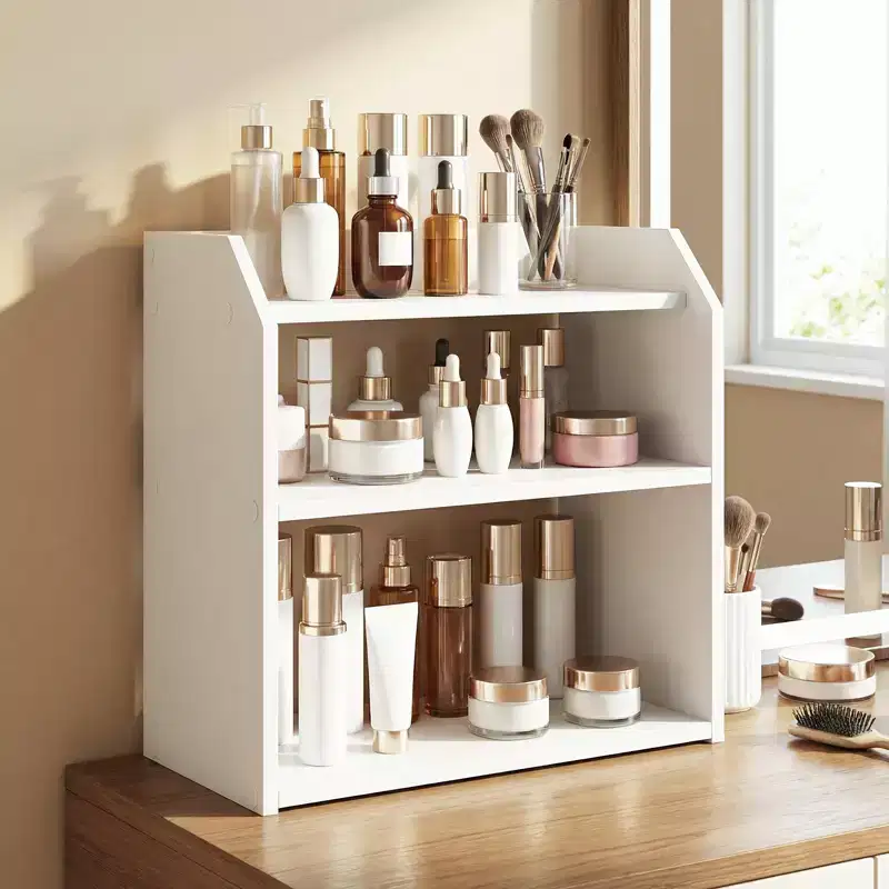 Costway 3-Tier Desktop Bookshelf w/Raised Top Guardrails Space-Saving Desk Display Shelf