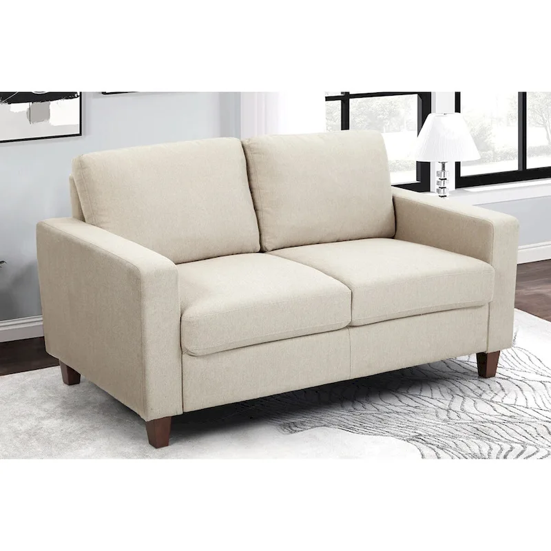Upholstered Loveseat with Square Arms – Beige / Green / Orange / Grey, Mid-Century Modern, Seats 2