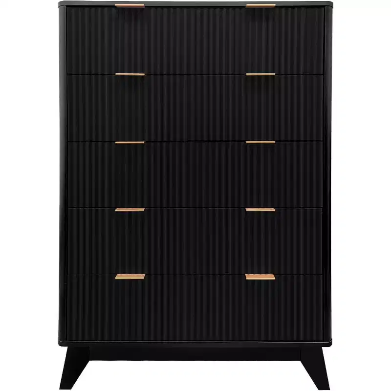 Acekool Tall 5 Drawer Dresser, Modern Fluted Chest of Drawers, Vertical Storage Cabinet for Bedroom, Living Room, Kids Room, Closet