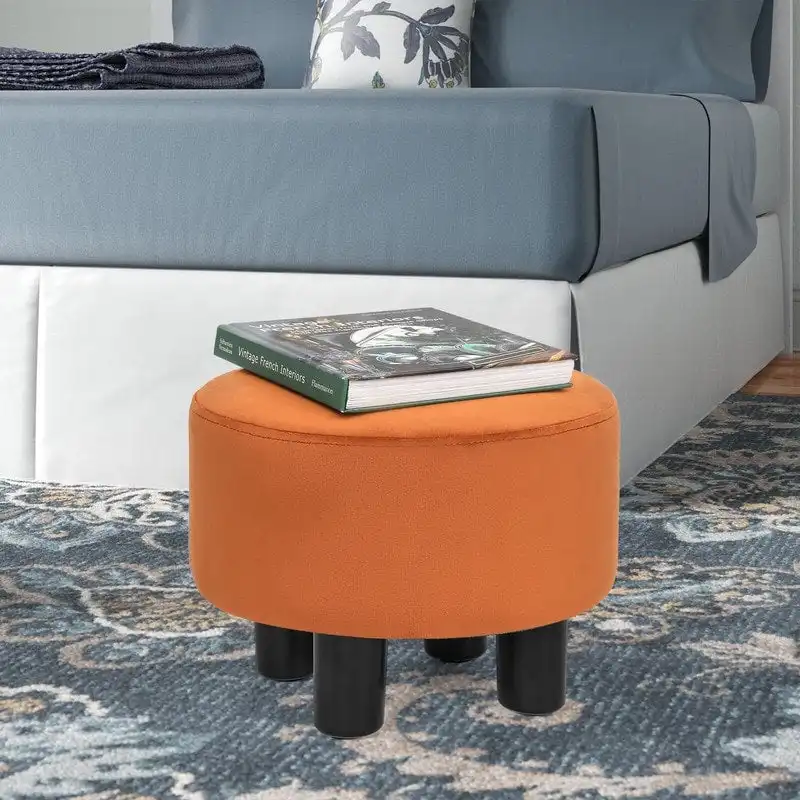 Round Ottoman Velvet Footrest Stool Modern Padded Seat Footstool