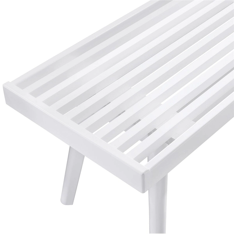 White Solid Wood Slatted Bench