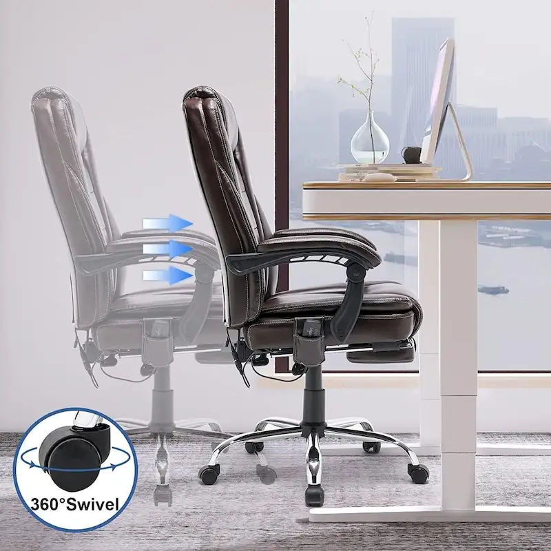 Ergonomic Heated Executive Office Chair with 2/4/6-Point Massage, Retractable Footrest, and PU Leather