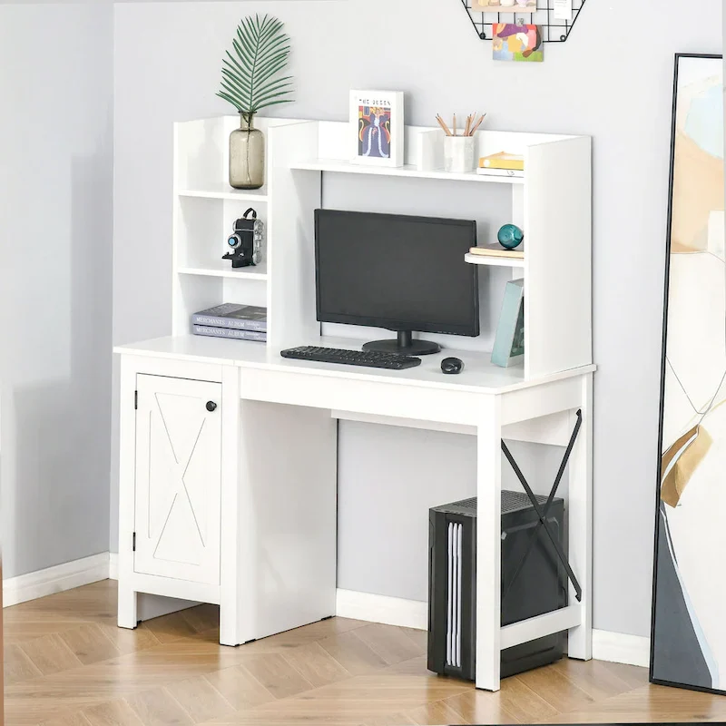 Farmhouse Computer Desk with Hutch and Cabinet, Home office Desk with Storage, for Study