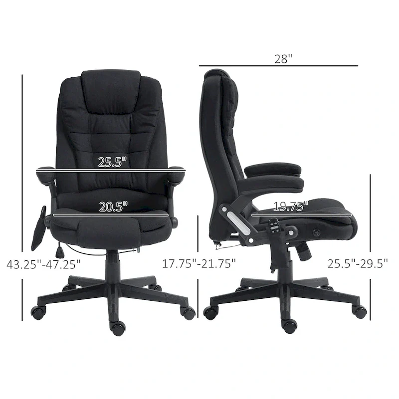 HOMCOM 6 Point Vibrating Massage Office Chair with Heat, Linen High Back Executive Office Chair with Reclining Backrest