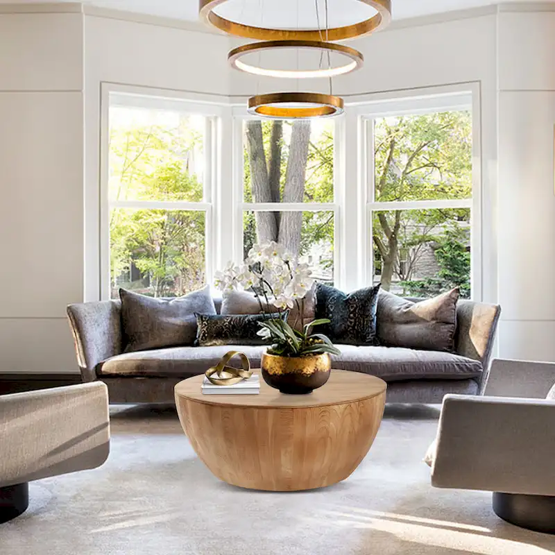 Natural Wood Barrel-Shaped Coffee Table with Storage