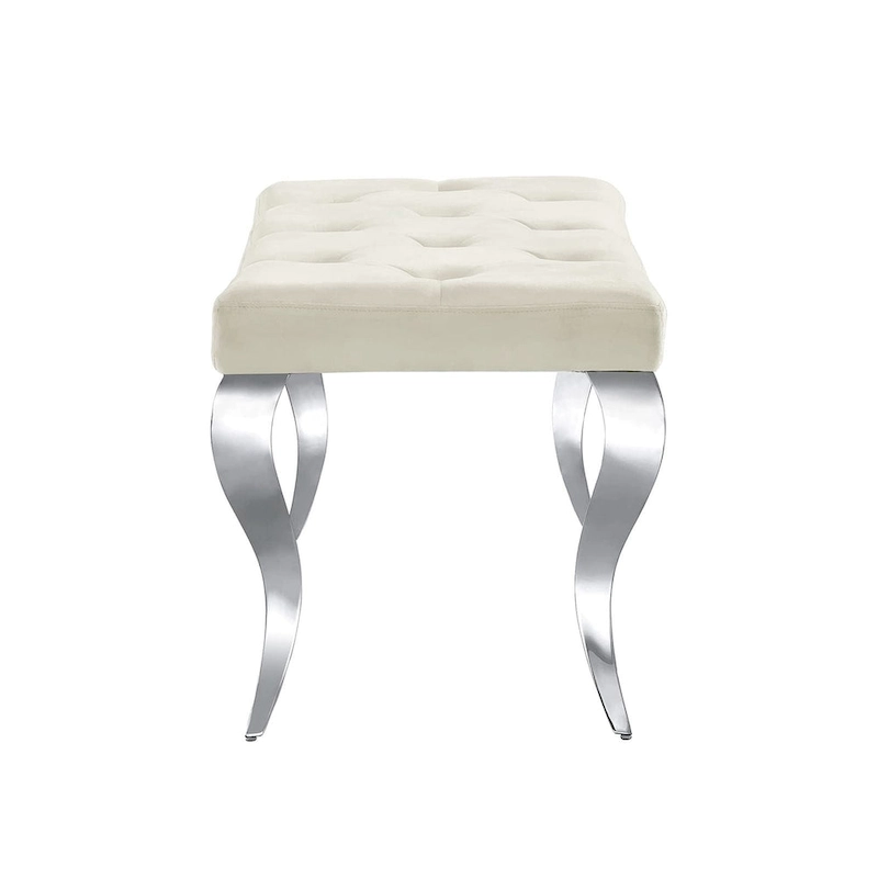 Luxury Velvet Bench Button Tufted Upholstered Dining Bench with Polished Metal Legs