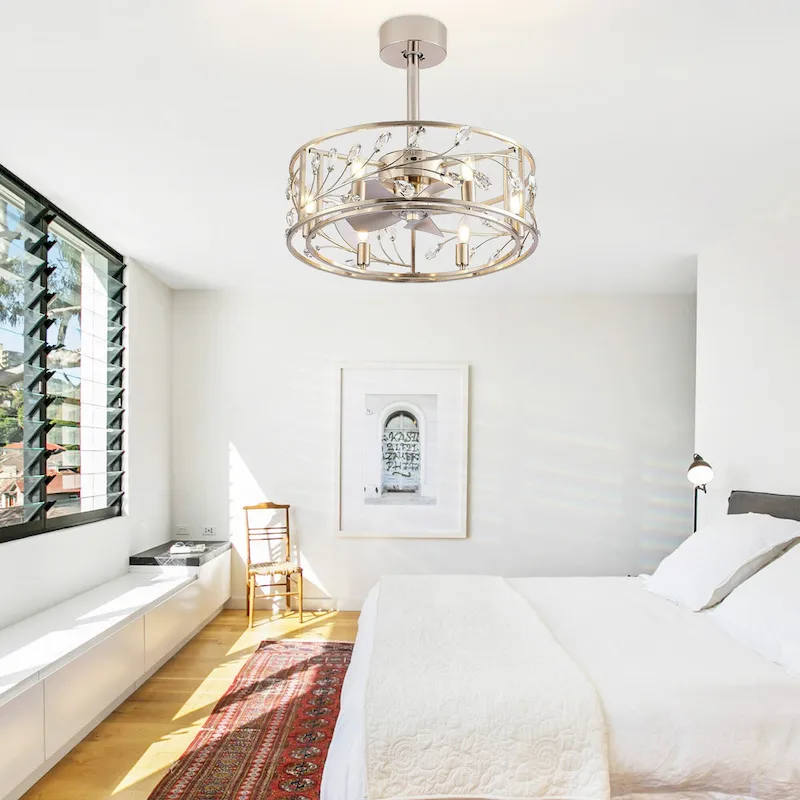 20  Caged Ceiling Fan with Crystal Light Kit Remote Control - 20 inch