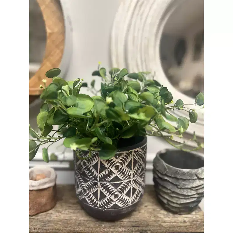 Slickblue Decorative Cement Planter with Black Wash Aboriginal Design