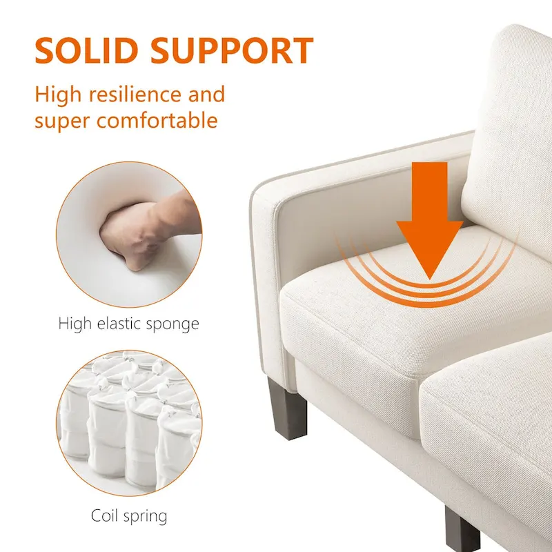 Beige Fabric Sofa with Square Arm and Tufted Back