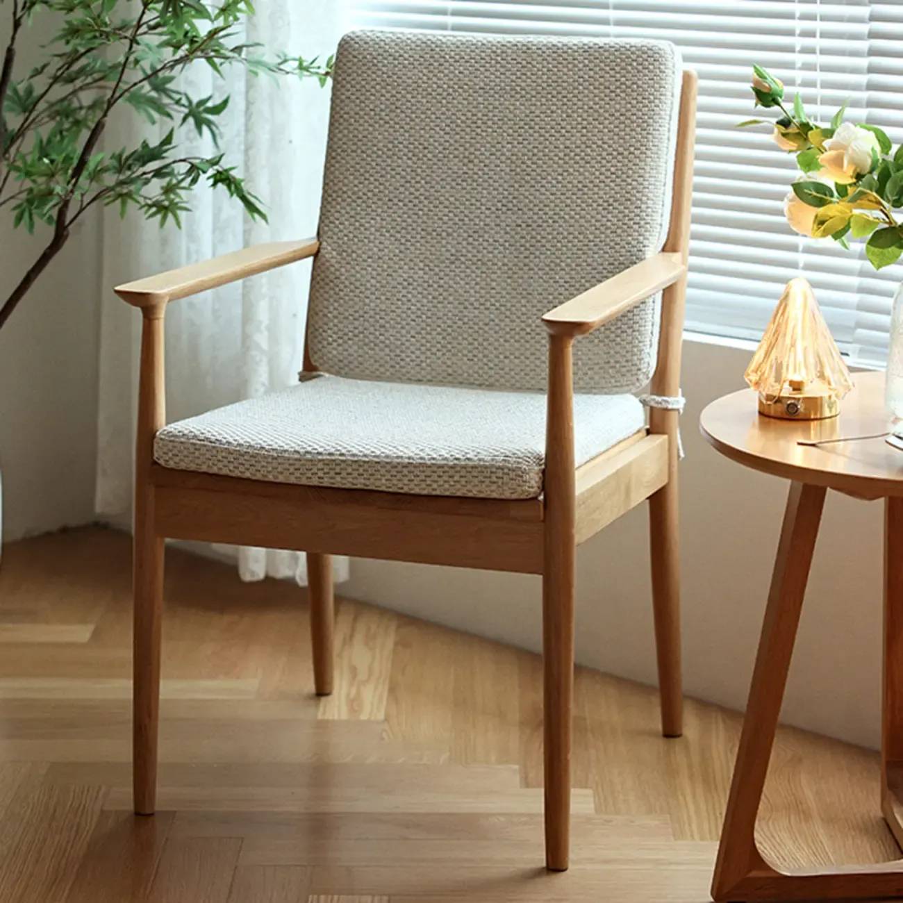 Scandinavian Upholstered Arm Wooden Dining Chair