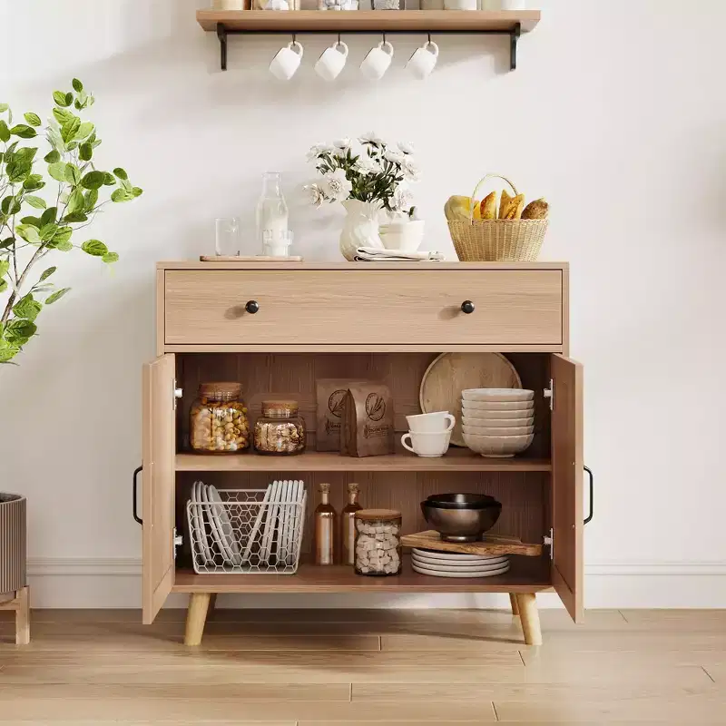 Sideboard Cabinet with Door and Drawer, Coffee Bar Table, Accent Cabinet with Storage, Sideboard Buffet for Kitchen Dining Room Entryway